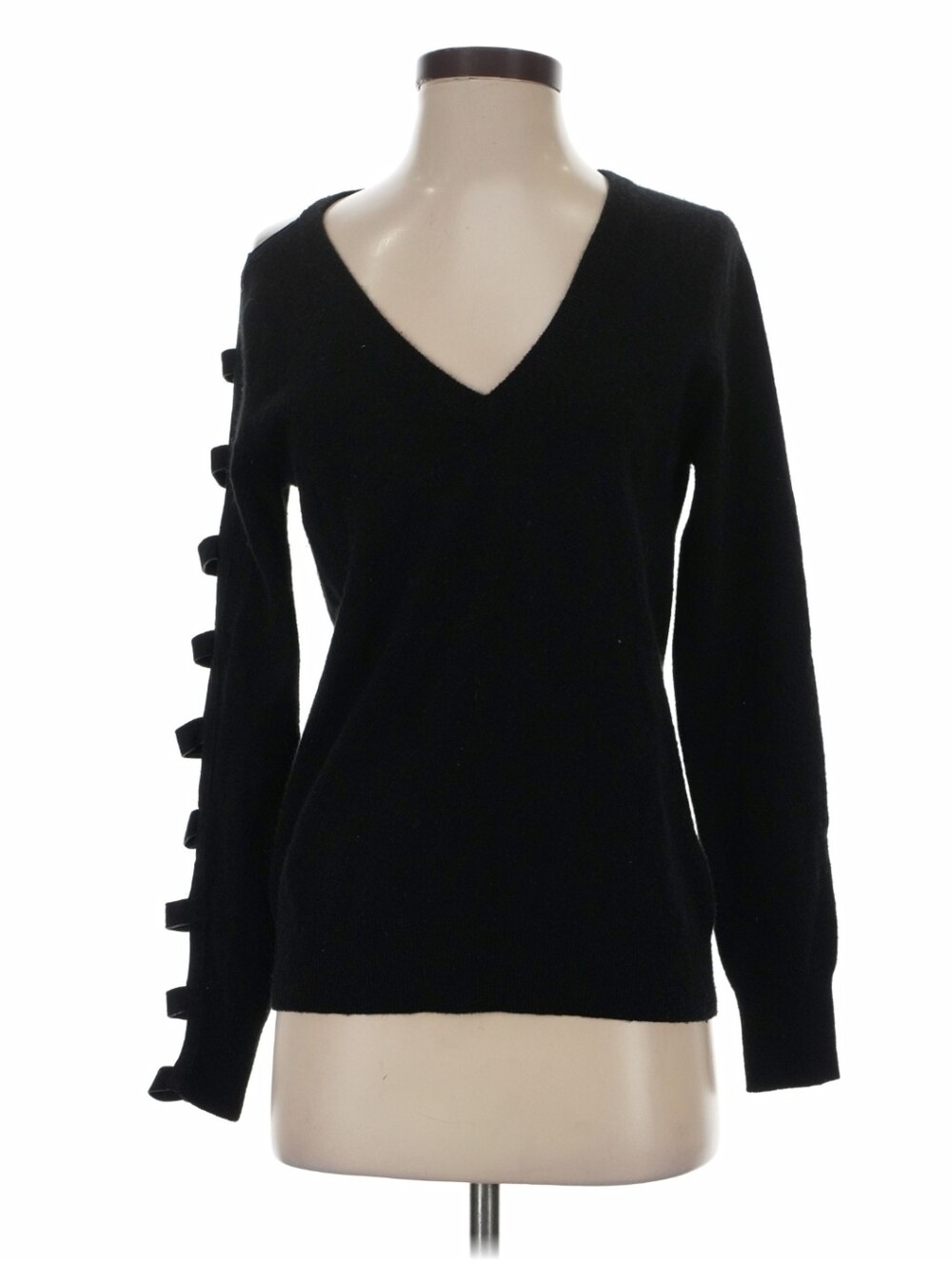 Fringe USA MADE 100% Cashmere V Neck Sweater Women S LEATHER cutout Sleeve Y2K